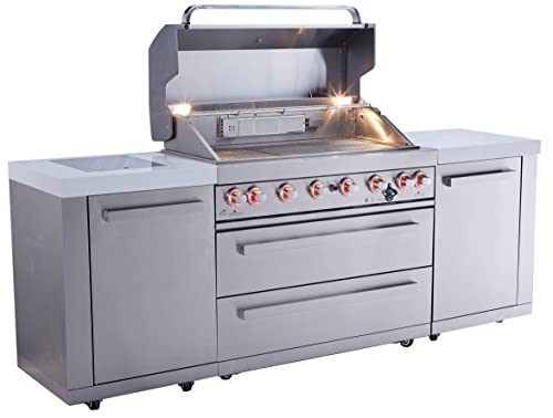 Mont Alpi MAi805 Outdoor Kitchen Island Grill - 44 Inch 6 Burner 115000 BTU Stainless Steel | Infrared Side & Rear Burner | Granite Countertop | Propane