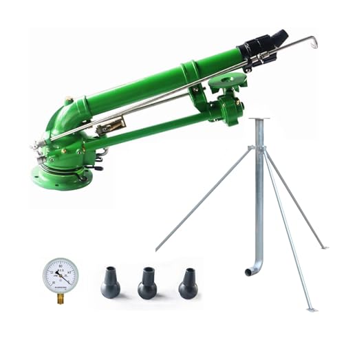 BAIYITONGDA Upgraded Big Rain Gun Sprinkler with Tripod Base, 2" Impulse Impact Sprinkler, 360° Large-Area Watering Spray 0°-48° Elevation Angle Adjustable, for Farmland Irrigation, Dust Removal