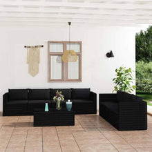 YUOGHRTFE 8 Piece Patio Lounge Set with Cushions Black Poly Rattan