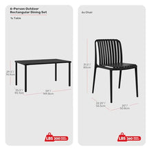 Costaelm 6 Chairs Dining Table Set, Patio Breakfast Coffee Table and Stackable Chairs, Outdoor Dining Set, Modern Backyard Deck Furniture Set for Restaurant, Black