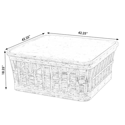 Afuera Living Outdoor Square Coffee Table, 42.25 in, Solid Teak Wood Frame, Natural Finish, Genuine Marble Top, Waterproof Design, Rounded Edges, Fully Assembled Patio Furniture