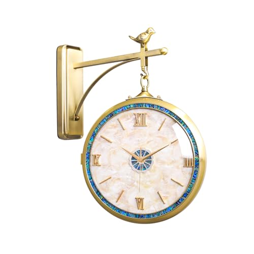 Yioryo Double Sided Wall Clock, Quiet, Easy Read Two Faces Retro Station Clock Antique Hanging Clocks for Garden Home Decor Indoor Outdoor Living Room Study Wall Decoration