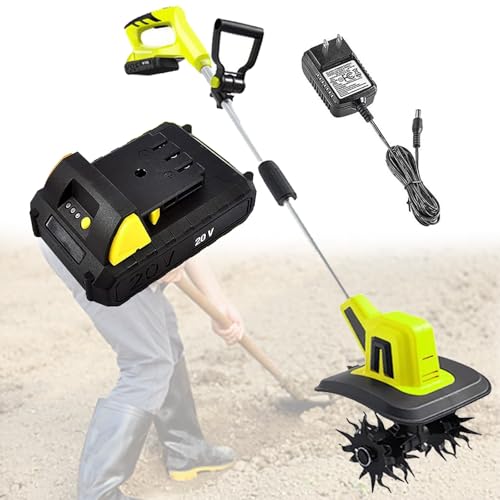 Electric Rotavator Garden Tiller, 20V Electric Cordless Tiller Cultivator with 12Ah Rechargeable Lithium Battery, Portable Soil Tiller Rotavator for Gardens,Vegetable Plots