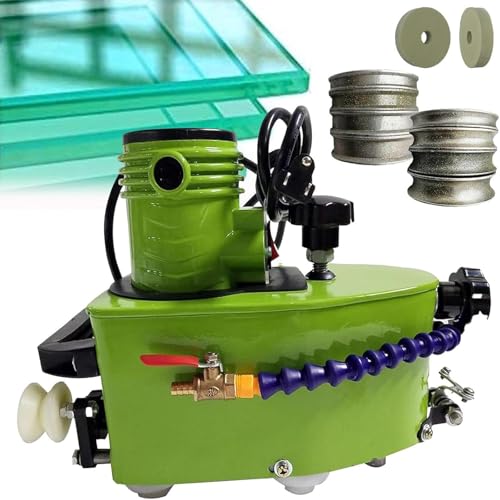 HEIHEIZI Portable Small Glass Edger, Electric Glass Edging Machine, with 8 Diamond Wheels(6mm/8mm/10mm/12mm) & 2 Polishing Wheels, for Straight Round Bevel Edge Grinding and Polishing