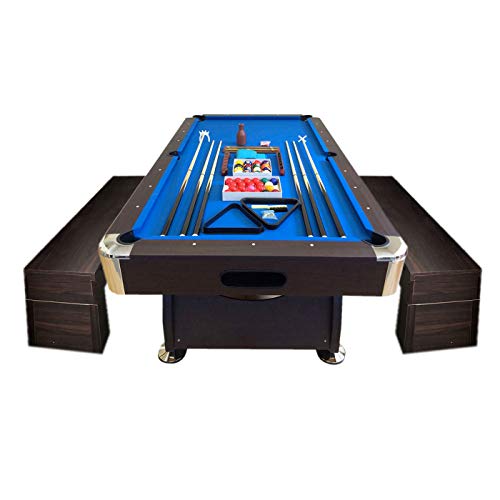SIMBASHOPPING USA 8' Feet Billiard Pool Table Full Set Accessories Vintage Blue 8FT with Benches Blue,Red