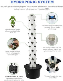 FLTRGO Hydroponics Growing System 32/48 Pods Vertical Hydroponics Tower Aeroponics Growing Kit, Smart Garden Planter Herbs Germination Kit with Hydrating Pump, Adapter, Net Pots