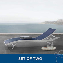 Ergode Glimpse Outdoor Patio Chaise Lounge Chair Set of 2 | Comfortable Textilene Mesh Seat | Adjustable Recline Positions | Durable Aluminum Frame | Modern Design | White Navy