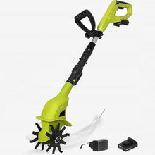 Electric Small Rotavator, Garden Tiller, 20V Electric Cordless Hand Tiller Cultivator with Rechargeable Lithium Battery and Charger, Power Tillers for Digging, Weed Removal,2batteries