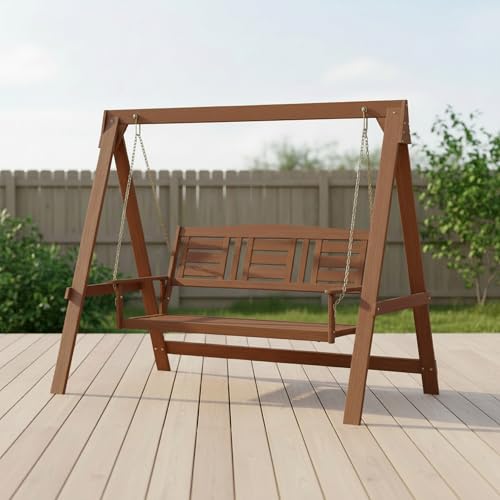 Furinno TIOMAN Hardwood A-Frame 3-Seater Porch Swing, Light Wood