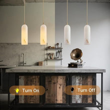 zhongheng Alabaster Pendant Light Kitchen Island, D3.9 White Fixtures,Natural Marble Shade and Brass Metal Frame,Adjustable Ceiling for Dining Room, Bedroom