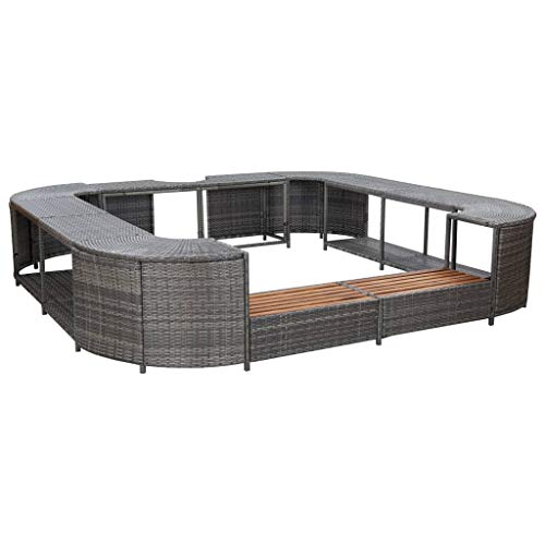 VGLQNRPT Square Hot Tub Surround with Acacia Wood Steps, 105.5x105.5 Inch PE Rattan Spa Enclosure for Outdoor Patio, Durable Weather Resistant Jacu-Style Base Gray