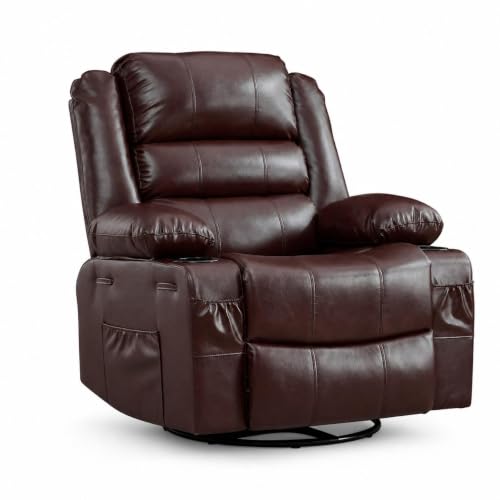 360°Swivel Rocker Recliner Chair for Adults Manual Recliner Pu Leather