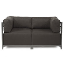 Howard Elliott Collection Axis Patio Ottoman with Cover, Upholstered Footstool Coffee Table Ottoman Bench for Indoor or Outdoor Home or Office Seating, Titanium Frame, Seascape Charcoal