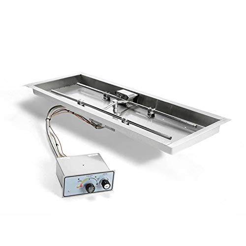HPC Fire Push Button Flame Sensing Gas Fire Pit Kit, 24x12-Inch Pan 18x6-Inch Burner, Propane for Bulk Tank (TOR-FPPK24X12-H-FLEX-LP)