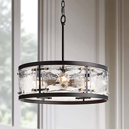 Campanelli 19" Wide Bronze and Brass Drum 4-Light Pendant Light