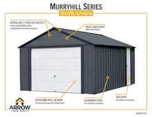 Arrow Storage Products 12' x 17' Murryhill Garage Galvanized Steel Extra Tall Walls Prefabricated Shed Storage Building, Flute Gray
