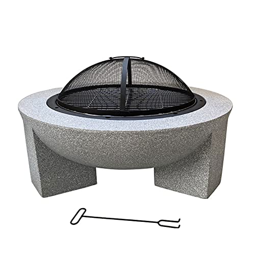 Outdoor Fire Pit Concrete Round and Wood Burning Fire Pit Backyard Patio Garden Fireplace with Grill Grate for Logs Concrete Style for Camping Outdoor Heating