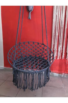 Macrame Hammock Swing Chair, Gray, One Size, Cotton Rope, 23.6 x 31.5 in Seat/Back, 220.5 lb Capacity, Scandinavian Style, Includes Steel Anchor for Concrete Ceilings