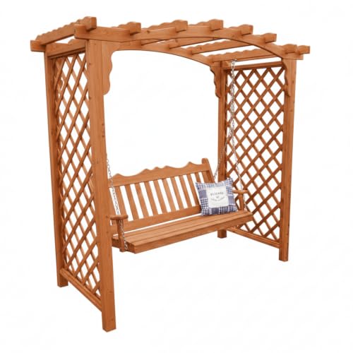 Keystone Amish Co. Newberry Cedar Garden Arbor, Heavy Duty Outdoor Wooden Archway Trellis for Climbing Plants, Amish Crafted, Made in USA & Swing, 6-Foot, Cedar Stain