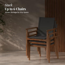 POVL Outdoor Menlo Stacking Sling Dining Armchair - Indonesian Grade A Teak, Weather Resistant Chair with Comfortable Seat for Patio, Deck, Garden & Balcony - Pack of 6