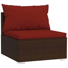 KTHLBRH Brown Poly Rattan and Cinnamon Red Cushions Garden Lounge Set, 4-Piece Outdoor Patio Furniture for Backyard, Balcony, Durable Weather-Resistant Modular Seating