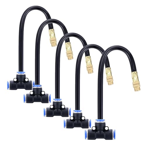 LARPOPKC Brass misting Nozzle tee with Built-in Hose for Outdoor Cooling Systems, 360° rotatable, Water Mist Nozzle Threaded Sprayer Atomizing Nozzle + 8mm tee Belt 100pc