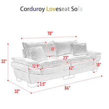 84"Corduroy Loveseat Couch Sofa, 2 People Deep Seat Couch with Pillows Comfy Upholstered Sofa Couches for Small Space,Living Room Bedroom Office Dorm Studio Apartment Love Seat Couche (Black)