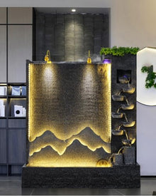 Mountain Water Fountain with LED Lights - Indoor/Outdoor Decorative Waterfall(B)