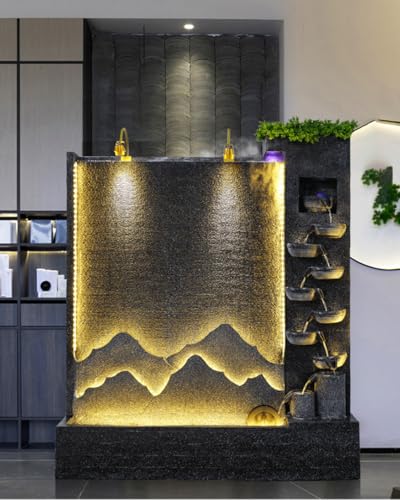 Mountain Water Fountain with LED Lights - Indoor/Outdoor Decorative Waterfall(B)