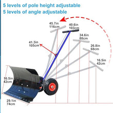 XIVUIFOI Snow Shovel for Snow Removal, Adjustable Wheeled Snow Pusher Heavy Duty Rolling Snow Plow Shovels w/29'' Blade,Removal Tool w/Adjustable Handle