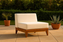 Meridian Furniture 389White-Armless Rio Collection Modern | Contemporary Outdoor Patio Off White Resilient Water Resisting Fabric Modular Chair with Durable Acacia Wood Frame