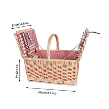 ZYBB Picnic Basket Wicker with Cutlery Picnic Mat Large for 4 People with Lid 47X32x23cm