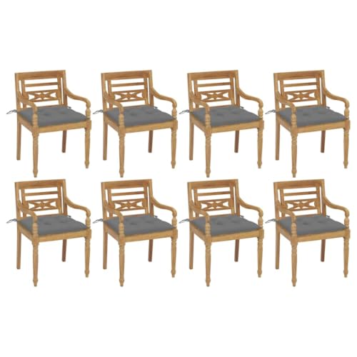 GFMGUEMV Solid Teak Batavia Chairs with Cushions, 8 Pieces