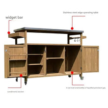 JOSOGO Outdoor Prep Table with Storage, Rolling Kitchen Island, Movable Bar Cart with Stainless Steel Top for Outside Patio, Backyard, Garden(A-Brown)