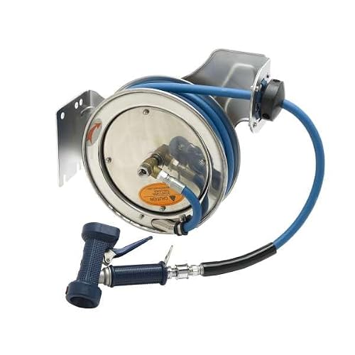 T&S Brass B-7112-02 Hose Reel, Open, Stainless Steel, MV-2516-24 Rear Trigger Gun, 3/8" x 15'