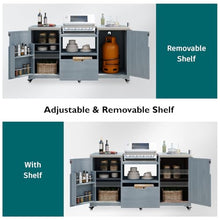 K&K Outdoor Kitchen Island, Grill Cart for Big Green Egg, Solid Wood Tabletop Grill Station with Stainless Steel Top, Patio BBQ Storage, Outdoor Cooking, Compatible with Kamado Joe, Grey Blue Finish
