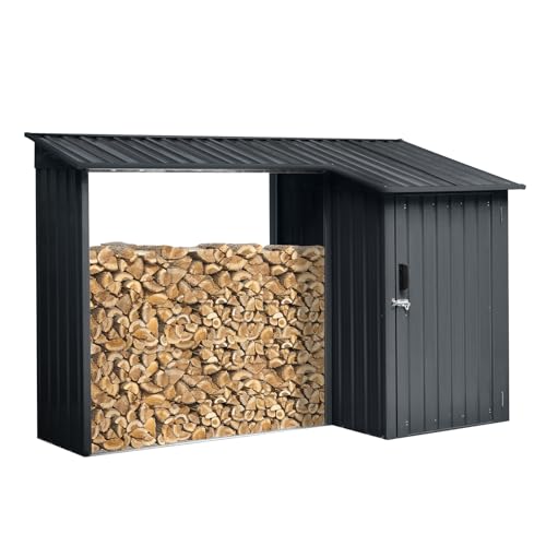 CIATRE 106''Outdoor Steel Firewood Rack and Metal Storage Shed - Two-in-One Solution for Wood Storage and Tool Organization - Rust-Resistant and Weather-Proof Design