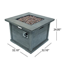 Christopher Knight Home Ellington Outdoor Square Gas Fire Pit, Grey with Wood Pattern