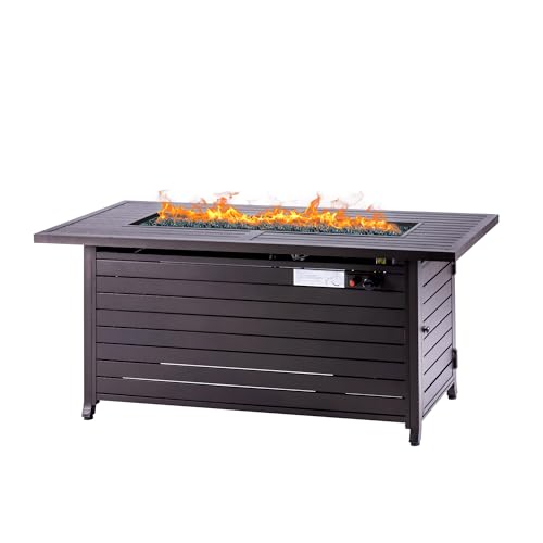 Hexago 57" Propane Fire Pit Table, 50,000 BTU Outdoor Gas Fire Pit, 2-in-1 Rectangular Firepit with Lid, ETL Certified for Garden, Backyard, Patio Gatherings, Mocha