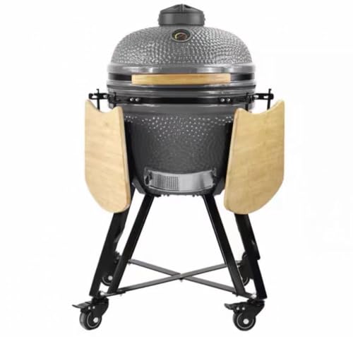 JOSOGO 21 Inch Ceramic Charcoal Smoker BBQ Grill, Outdoor Round Ceramic Grill for Backyard Patio Home Party Cooking(Gray)