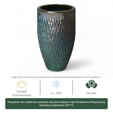 Emissary Home and Garden 17in. L x 27in. H Teal Stoneware Round Planter with High-fire Treatment (Set of 1)