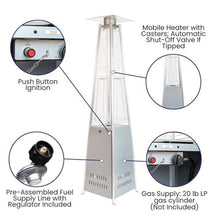 Afuera Living 42,000 BTU Metal Round Outdoor Patio Heater, Stainless Steel, Silver Finish, Pyramid Design with Wheels, Automatic Shut-Off, 90 in Height for Residential or Commercial Outdoor Spaces
