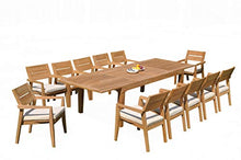 TeakStation 12 Seater Grade-A Teak Wood 13 Pc Dining Set: 122" Caranas Double Extension Rectangle Table and 12 Vellore Stacking Arm Chairs #31VL2913