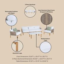 Hassyee 4-Piece Elegant Outdoor Conversation Set with Soft Cushions and Steel Frame for Poolside, Lawn, Patio Furniture Set with Marble Pattern Coffee Table and Aluminum Legs for Backyard