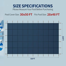 Inground Pool Safety Cover, Fit 28ftx48ft Rectangular Pool, Blue High‑Strength PP Mesh with Double‑Layer Straps Triple Stitching, Includes Installation Tools