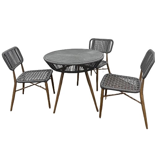 JKSVTF Outdoor Tables Chairs Outdoor Poly Garden Table & Chairs Set,Toughened Glass Round Table 3 Seater Chairs,Weatherproof Outdoor Patio Terrace
