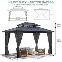 Agrestem 10X13 FT Outdoor Polycarbonate Hardtop Gazebo with Netting and Sunshade Curtains, Grey