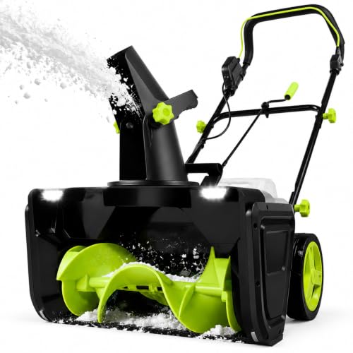 40v Cordless Snow Blower, 3500w Brushless Snow Thrower with Led, 20" 2batteries