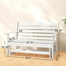 Spacious HDPE 2 Seater Patio Glider Bench w/Ergonomic Sloping Backrest & Slatted Seat for Garden, All Weather Outdoor Gliding Rocking Bench w/Durable HDPE Construction for Porch, Deck (White)