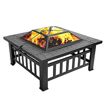 Outdoor Portabl Metal Fire Pit, 32-Inch Barbecue Square Table, Backyard Patio Garden Stove, Wood-Burning Fireplace